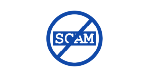 A graphic of a Scam sign with a cross through it. As if to say, we'd like to avoid contractor scams..