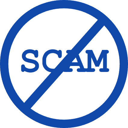 A graphic with the word scam crossed out. As in, we'd like to avoid contractor scams.