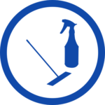 A graphic of a floor cleaning pad and a spray bottle.